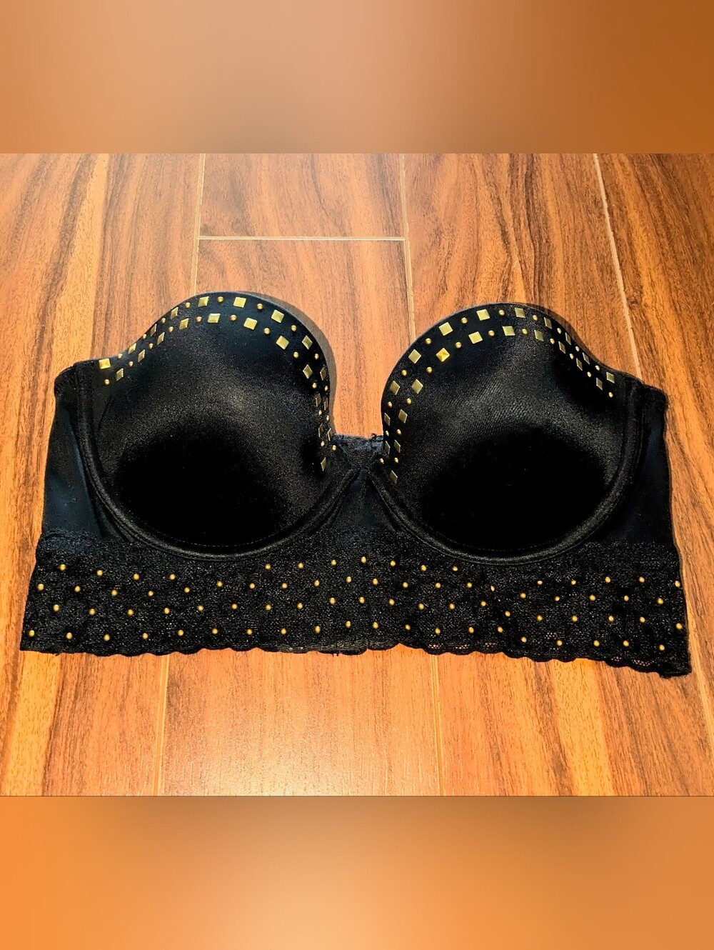 Victoria's Secret PINK Black Studded Lace Longline Bustier Bra 36B